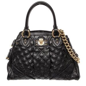 Marc Jacobs Black Quilted Shoulder Bag with Gold Accents